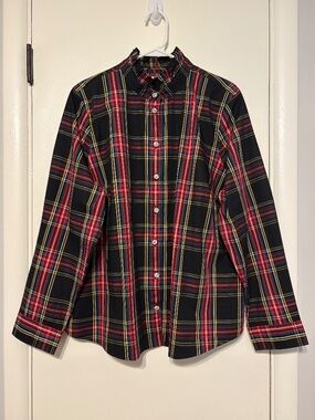 J. Crew #BV620 Women's Plus Tartan Plaid Ruffle-Neck Shirt Top Blouse 2X NWT